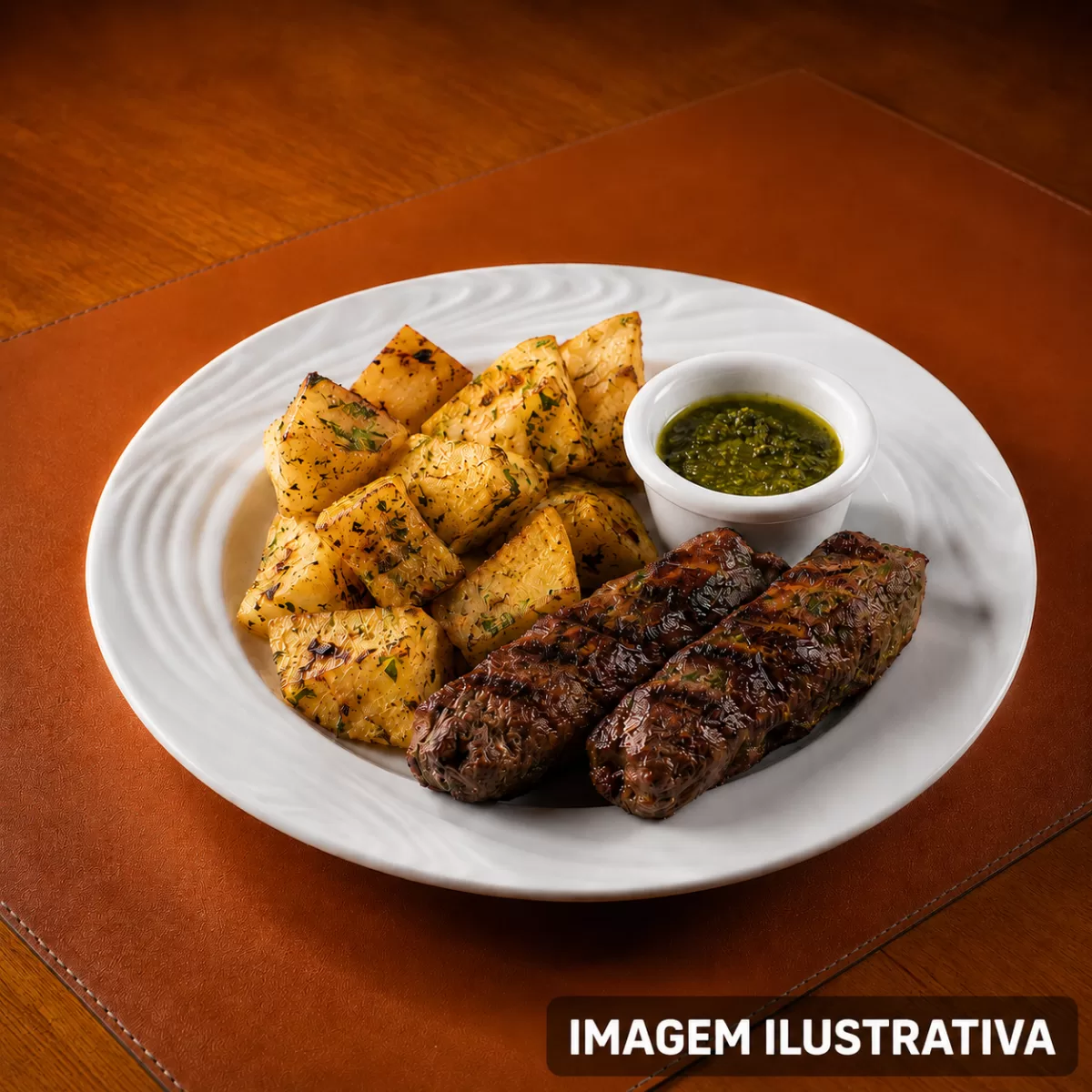Kafta grelhada com batata libanesa e molho verde